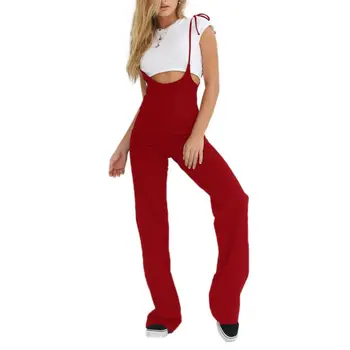 

2020 Elegant Red Sexy Spaghetti Strap Rompers Women Sleeveless Backless Belt Casual Wide Legs Jumpsuits Leotard Overalls