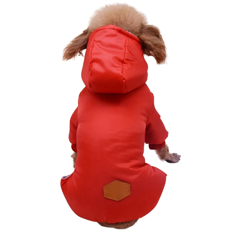 Red Новая зимняя одежда с принтом в виде собак S-XXL мягкий, флисовый, для собаки комбинезон маленькая собака щенок пальто костюм для животных 4 брюки с широкими штанинами ветрозащитная теплая толстовка с капюшоном для собаки, Костюмы - Цвет: Red