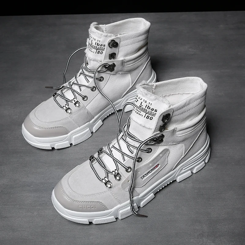 

New Style Spring and Autumn Korean-style Trend Men's Shoes Versatile Casual Canvas Skate Shoes Hight-top Trendys Shoes off white