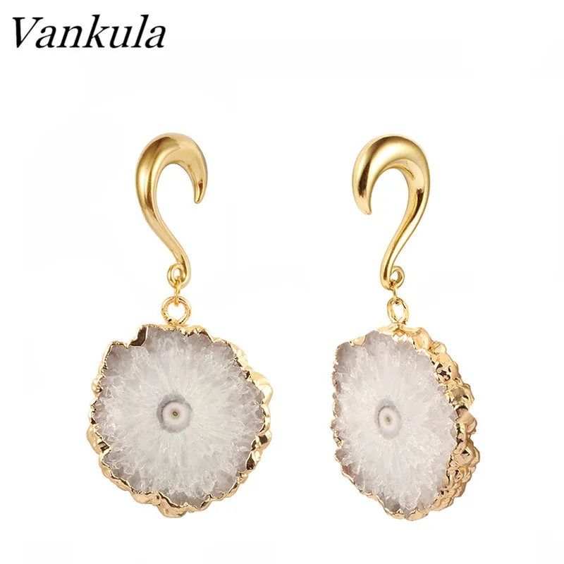 gold 4 Ванкула, 3 пары, натуральный камень, для ушей, тоннель, для ушей, вес, 316L, нержавеющая сталь, крючок, Для Пирсинга Ушей, вешалки, Хрустальный подсолнух - Окраска металла: gold 4