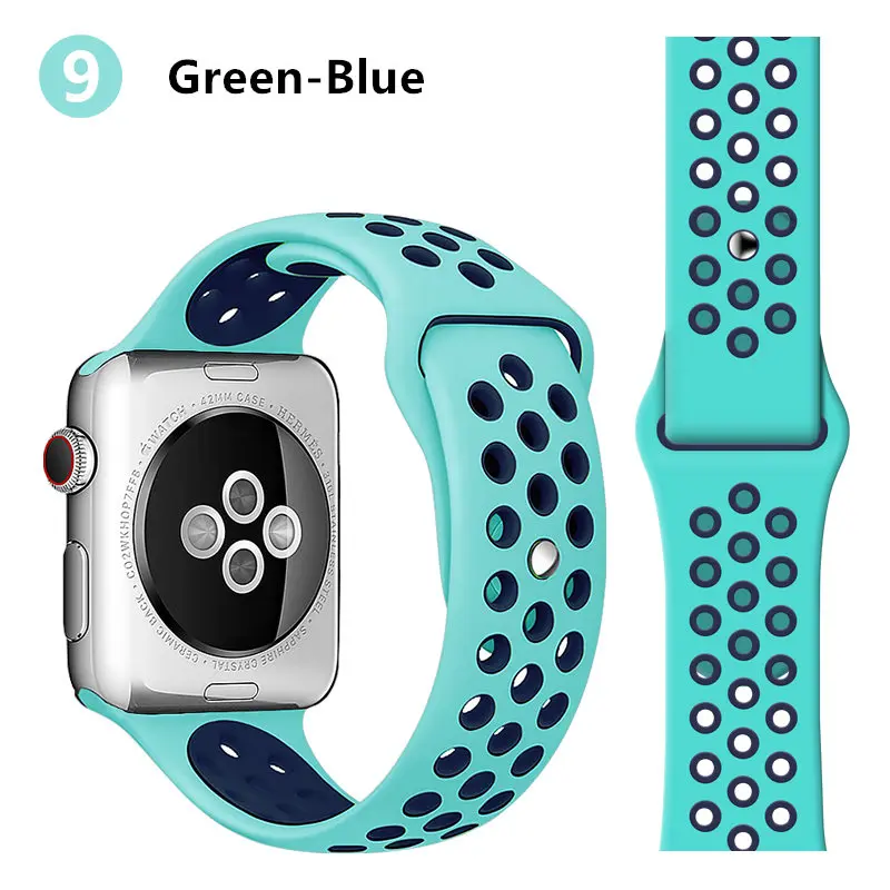 green blue Силиконовый ремешок для apple watch 4 ремешок для apple watch 40 мм 44 мм 38 мм 42 мм correa iwatch series 4 3 2 1 для apple watch 5 ремешок для часов - Цвет ремешка: green blue