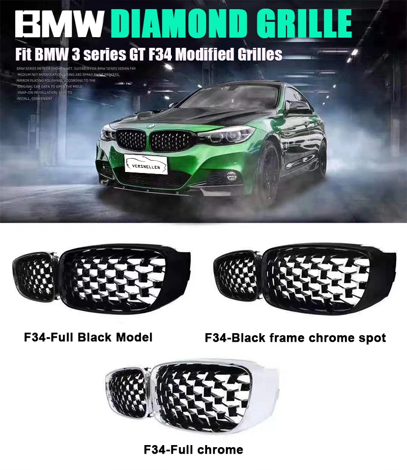 New diamond style grill For BMW 3 series GT F34 2013- Racing Grills Front Kidney Grille Three styles