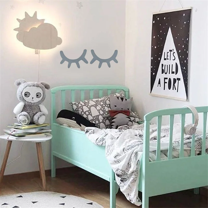 Wooden 3D Cute Sleepy Eyes Eyelash Pattern Wall Sticker Wall Kids New Room I7P7
