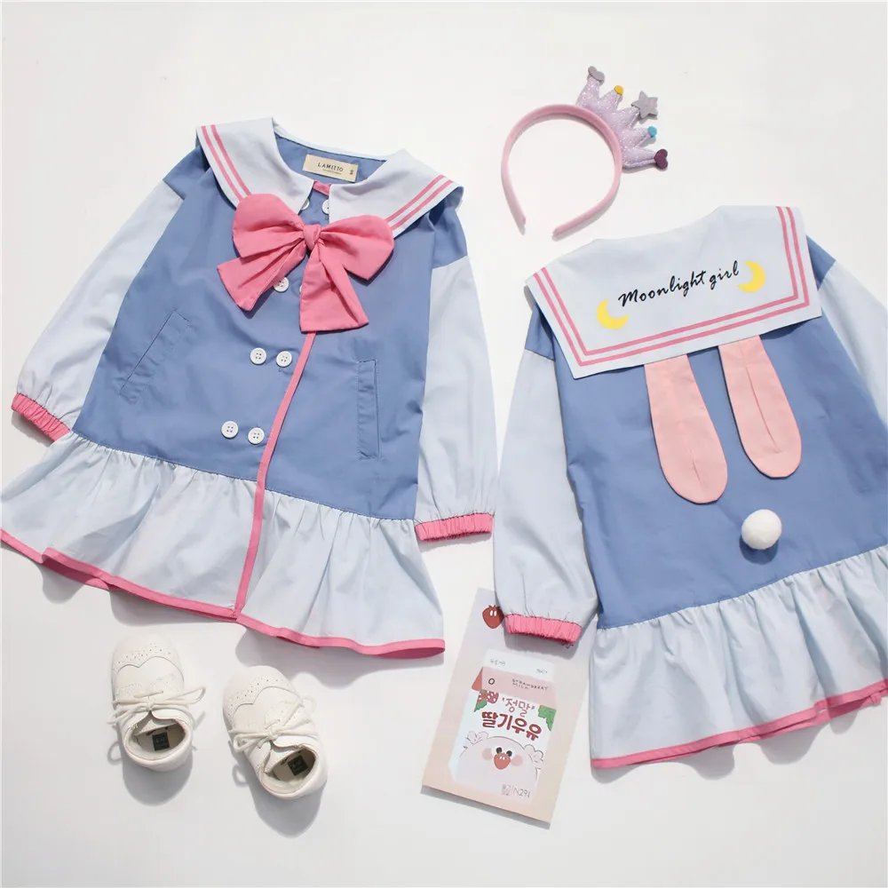 

Tonytaobaby Spring New Boys' and Girls' Children's Wear Navy Collar College Style Rabbit Beautiful Girl's Dress