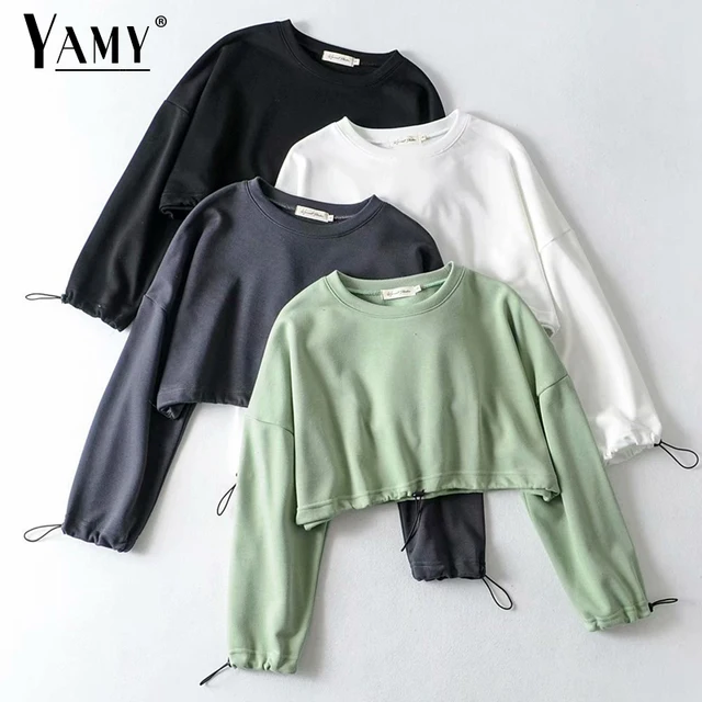 US $14.07 Fall crop top hoodies women cotton pullover cute hoodie cropped hoodies females sweatshirt women ko