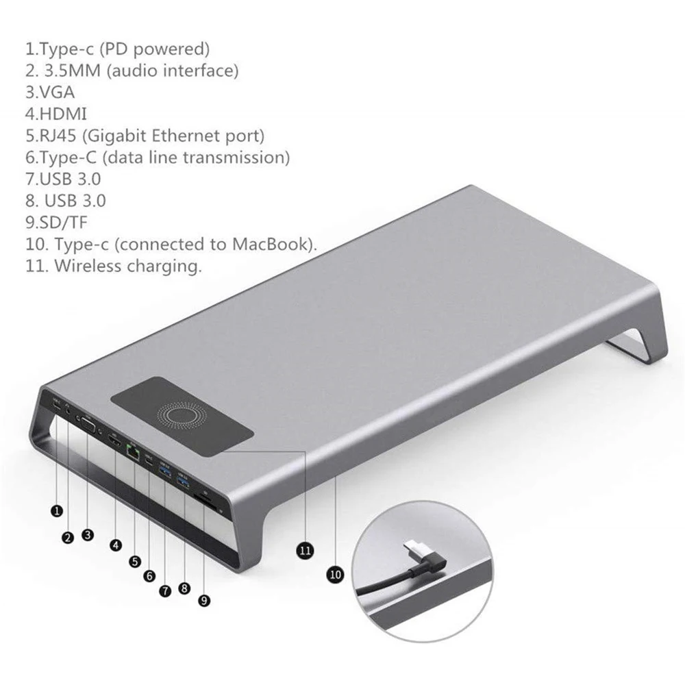 USB type-C 3,0 Многофункциональный 11 в 1 стыковочный концентратор Беспроводное зарядное устройство для IPhone XiaoMi samsung+ загрузочный стол для ноутбука дропшиппинг