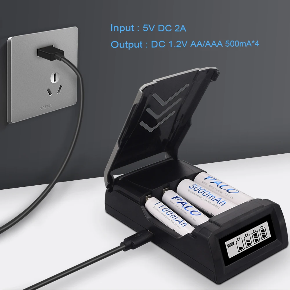 PALO nc555 4 слота ЖК дисплей usb зарядное устройство для AA/AAA NiCd NiMh аккумуляторы nicd