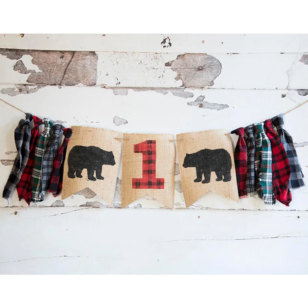 

Lumberjack первый день рождения, вечевечерние Lumberjack, баннер Lumberjack первый день рождения, украшение медведвечерние, один баннер из мешковины