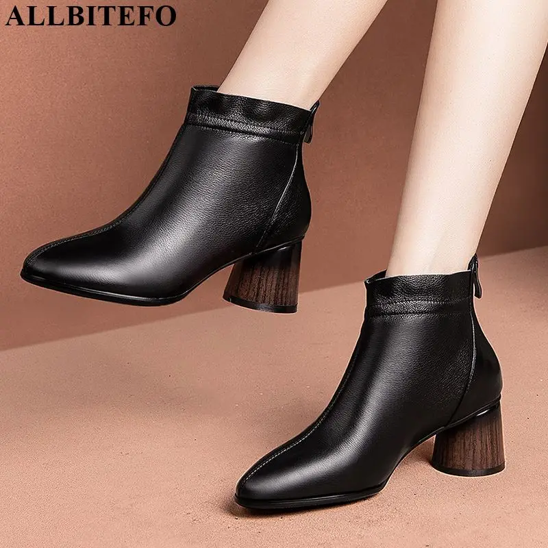 

ALLBITEFO real genuine leather women boots Autumn Winter Pure color ankle boots comfortable breathable fashion girls boots