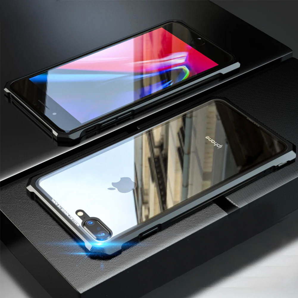 Металлический бампер из закаленного стекла чехол для iPhone 7 8 Plus противоударное стекло высокой четкости металлическая пряжка рамка защитная задняя чехол для iPhone 7 8