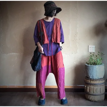 

2020 Ancient Mud Origional Washing Pure Linen Patchwork Loose Lace-up Small Waistcoat