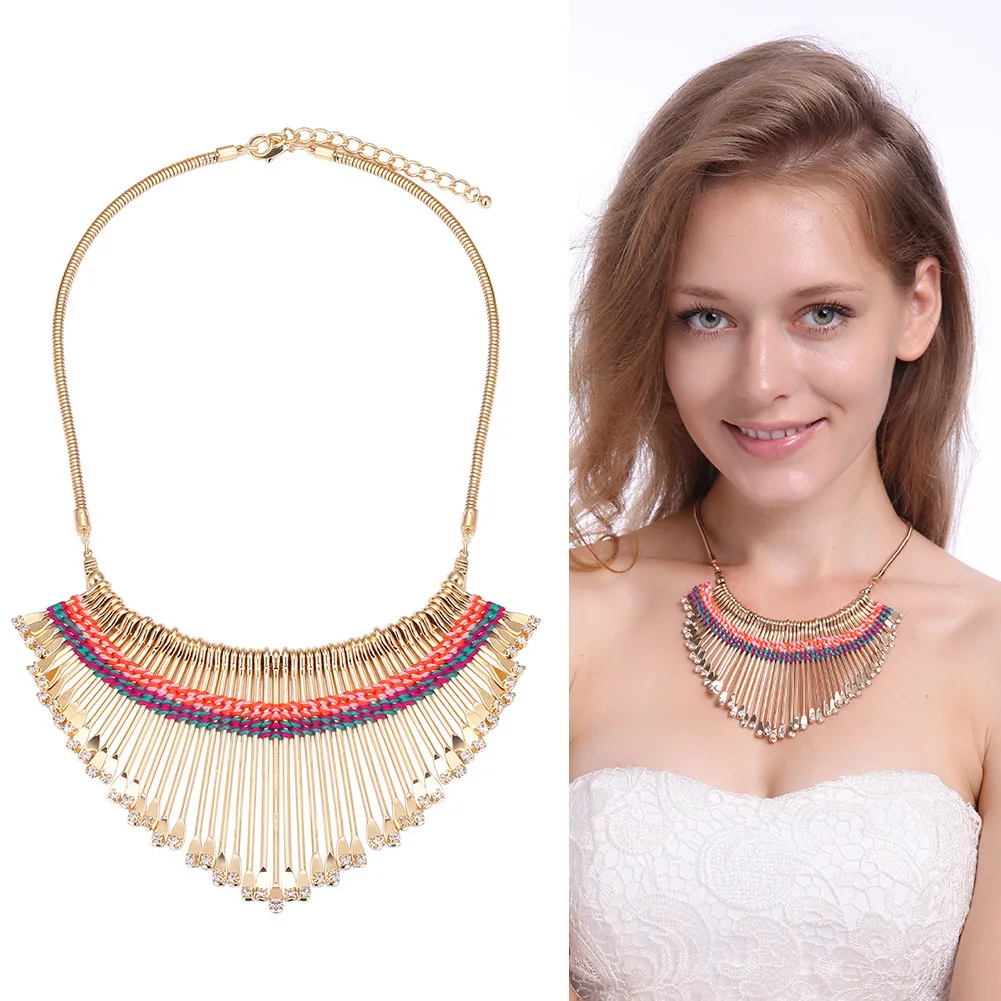 

Europe And America Ethnic-Style Weaving Water Droplet Pendant Street Snap Retro Bohemian Necklace Exaggeration Accessories