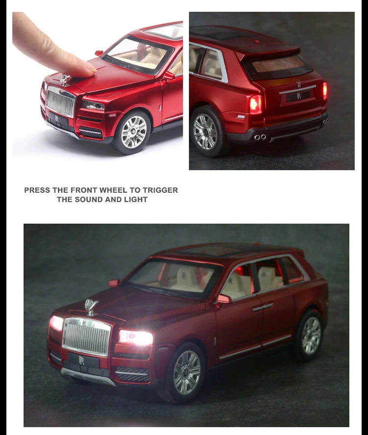 Горячая 1:24 масштаб автомобиля колеса для кроссовера Rolls-Royce cullinan металлическая модель с светильник и звук литья под давлением автомобиль вытяните назад игрушки коллекция