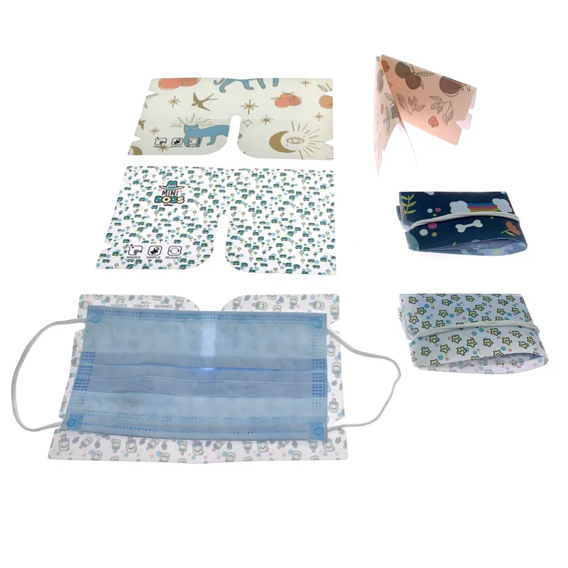 

6pcs Pretty Printing Disposable Mask Storage Box Cartoon PVC Protection Mask Clips Case Foldable Recycling Face Mask Holder