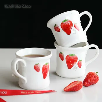 

Creative Strawberry Mug Ceramic Coffee Cup Home Cute Milk Drinking Water Cup Coffee Cups Office Fornite Girl Birthday Gift CM073
