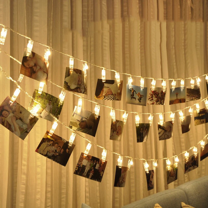 

Wedding Decoration LED String Light String Battery Powered Photo Clip Lamp Fairy Garland 2M Warm White Party Christmas Tree