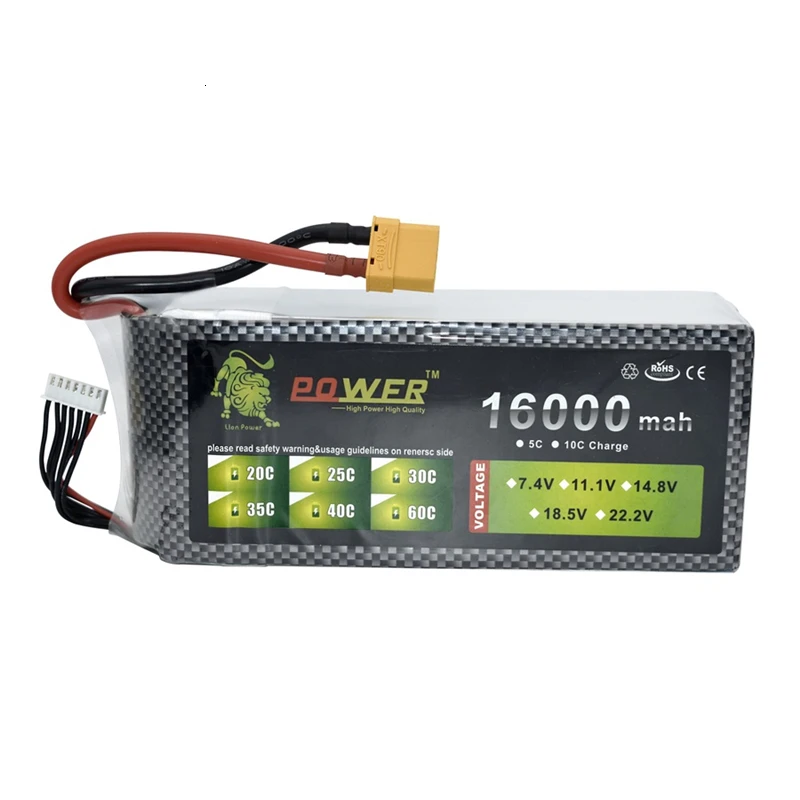 Высокая мощность 22,2 v 16000maH 45C Lipo аккумулятор для радиоуправляемых дронов автомобилей лодки Quodcopter запасные части 6s 10000mah 22,2 v перезаряжаемая батарея