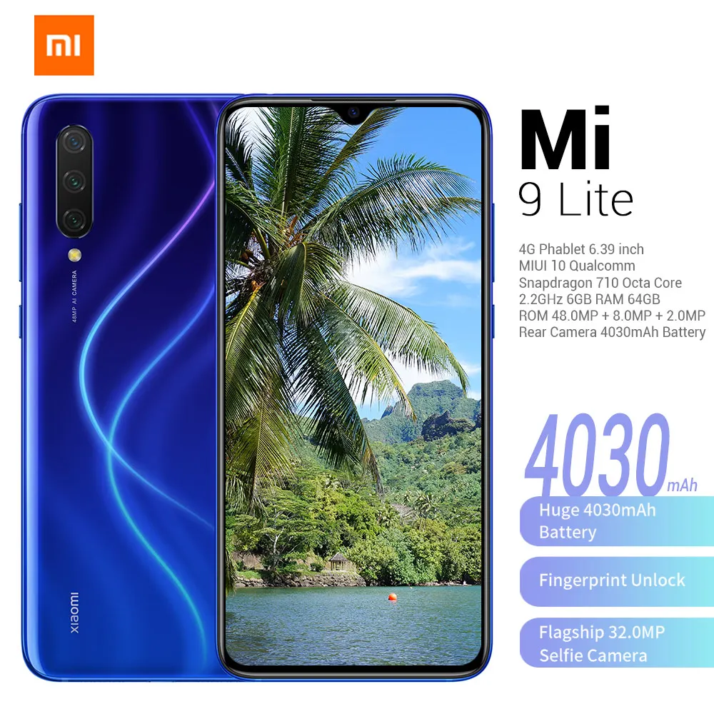 Xiaomi mi 9 Lite 4G Phablet 6,39 дюймов mi UI 10 Qualcomm Snapdragon 710 Восьмиядерный 2,2 ГГц 6 ГБ ОЗУ 64 Гб ПЗУ Мп+ Мп