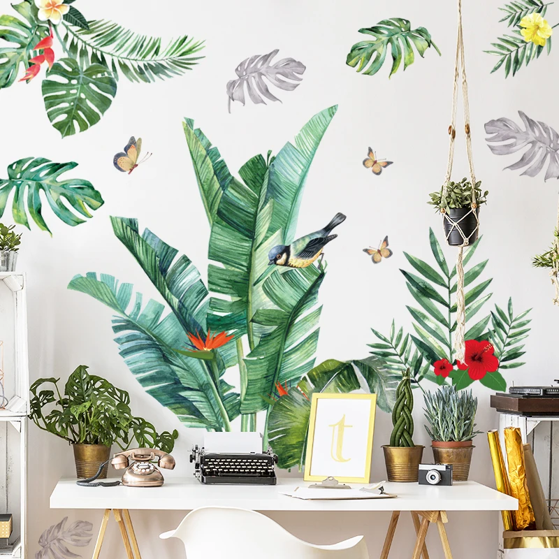 DIY криперы тропические пальмы зеленые листья наклейки на стену Современные художественные наклейки виниловые настенные наклейки s для детской комнаты спальня домашний декор