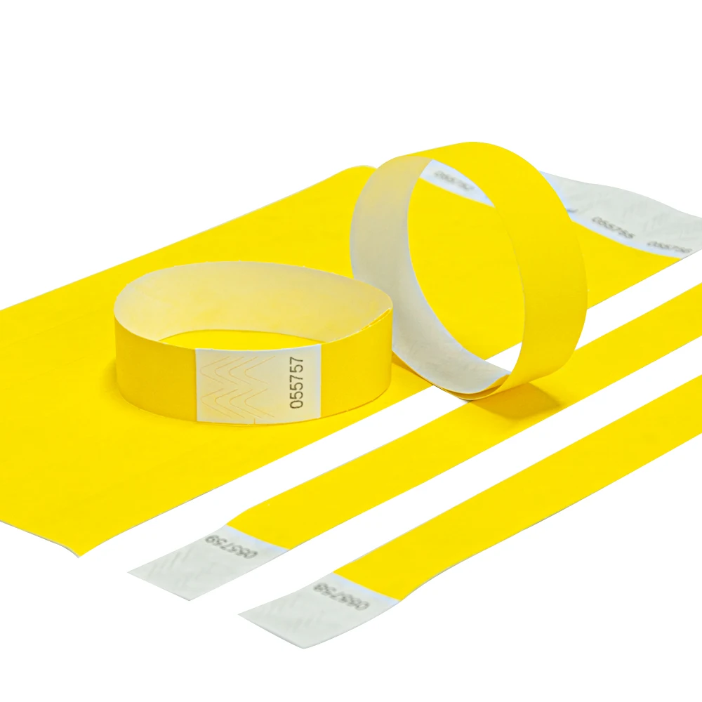 Solid NEW Yellow Color 3/4 inch Tyvek Wristbands with Series Numbers, ID Wristbands for Party Events, 500 Pieces