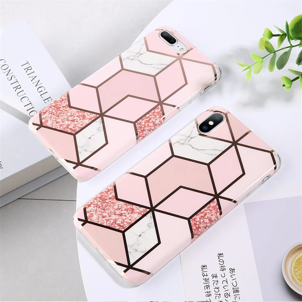 Чехлы для телефонов Lovebay с геометрическим мрамором и текстурой для iPhone 11 Pro XR XS Max 7 8 Plus X Мягкая IMD чистая Гальваническая задняя крышка в подарок