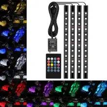 

Car RGB LED Strip Lamp Foot Floor Decoration Bulbs Interior Atmosphere Light Wireless Music Remote Control Multiple Modes Lights