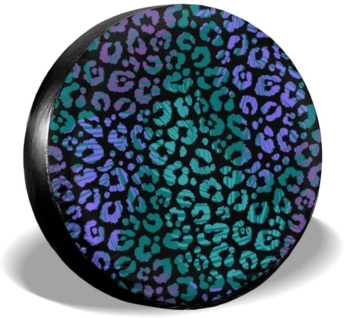

"N/A" Fashionable Palm Leaves Colorful Leopard Exotic Animal Print Spare Tire Cover Tire Covers Camping Waterproof