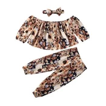 

UK Toddler Baby Girls Autumn Clothes Floral Tops+Pants+Headband 3Pcs Outfits Set