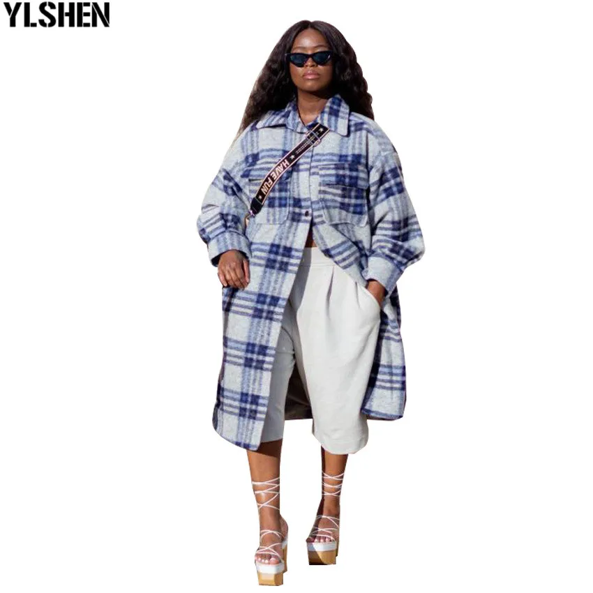 2020 Winter Grid Print African Dresses For Women Dashiki Wool Coat Dress African Design Clothes Ankara Plus Size Africa Clothing 10