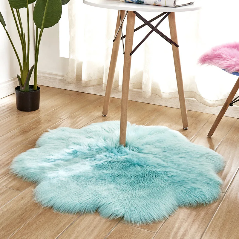 Cilected Wool Imitation Sheepskin Carpet Plum Home Artificial Wool Flower Mats Girls Bedroom Blankets Children Soft Crawling Mat