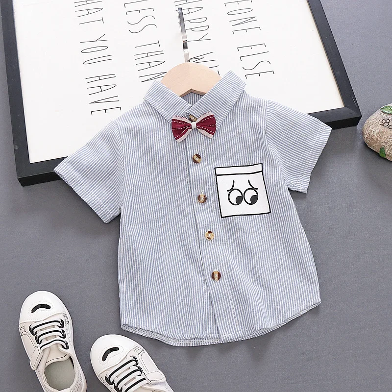 Новая Стильная летняя детская рубашка в Корейском стиле для мальчиков и девочек рубашка с короткими рукавами из чистого хлопка с принтом глаз отложной воротник