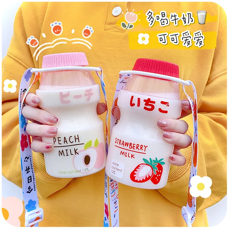 480ml Milk Cups Water Bottle For Children Cute Portable Drinkware School Water Bottle With Rope Camping Water Bottle For Girls 1