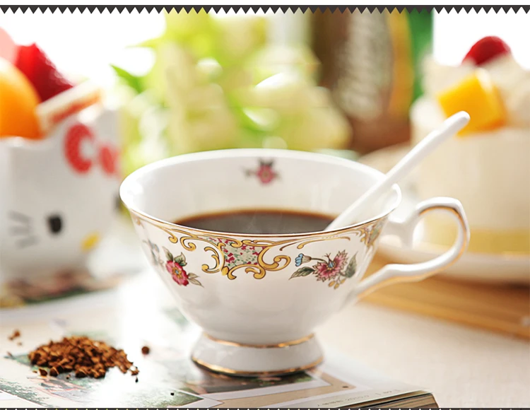 Ceramic Coffee Cups Set European Small Luxury Bone china Afternoon Tea set Flower Tea Cup & Saucer Household Kitchen accessories