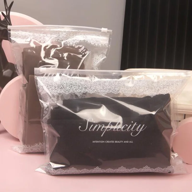 

50pcs Plastic Zipper Storage Bag Travel Luggage Clothes Towel Reclosable Bag White Lace Pattern