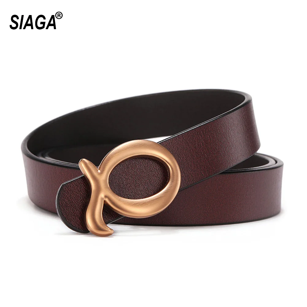 Fashion Unique Design Ladies a Pattern Slide Buckle Metal Genuine Leather 2.3cm Width Female Accessories for Women AK035