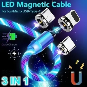 

3 in 1 USB Cable New 360° USB LED Flowing Magnetic Charger Charger Phone Charging Cable