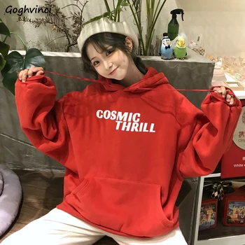 

Hoodies Women Letter Pockets Ulzzang Korean Style High Quality Hooded Casual Womens Clothes Loose Pullover Lantern Sleeve Hoodie