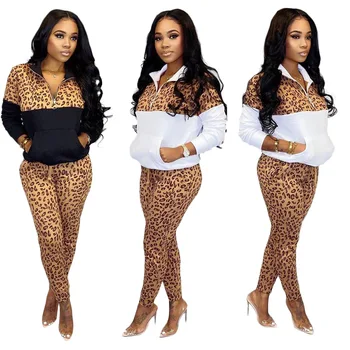 

two piece set leopard print women 2 piece set female long sleeve two pieces sets winter women's suits