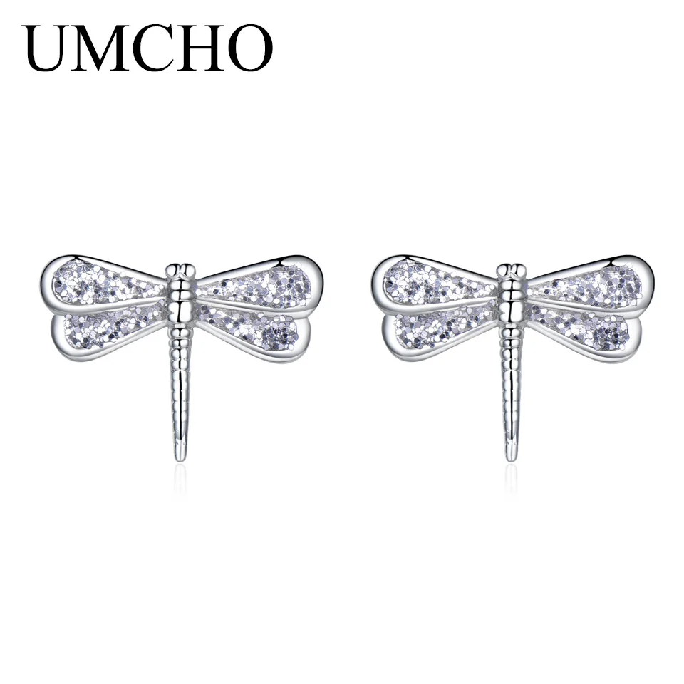 UMCHO Solid Real 925 Sterling Silver Jewelry Fashion Sequin Stud Earrings For Women Birthday Gifts Fine Jewelry - Цвет камня: EUJ013-1