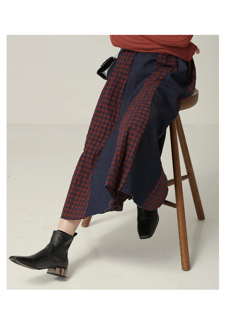 SuperAen, юбки с эластичной талией, женские, с высокой талией, в клетку, сшитые, джинсовые, весна, новинка, женские юбки, корейский стиль, модные