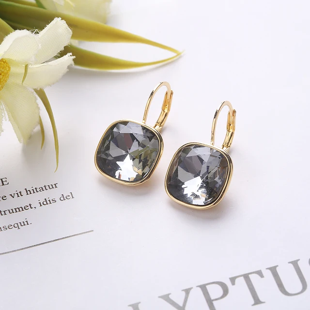 2021 New Design  Square Stones Earrings With French Hook Lever Back For Fashion Girls Wedding Gifts G215