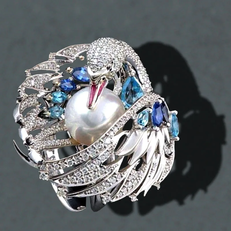 

New Shiny Luxury Vintage Bird Pearl Wedding Ring Engagement For Women Girls Party Gift Female Jewelry Size 6 7 8 9 10 Gift