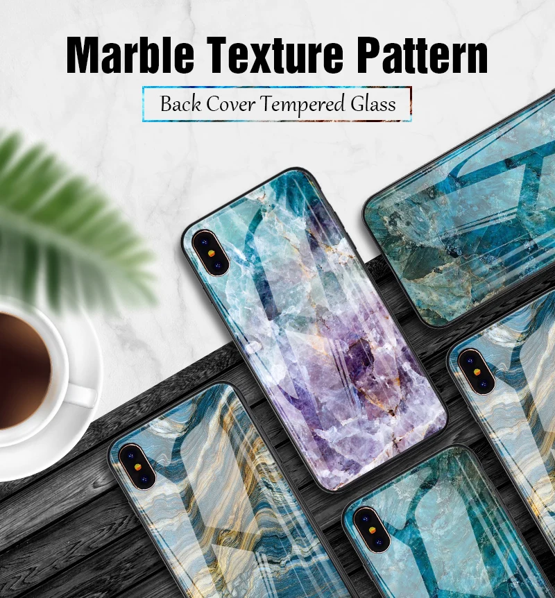 TOMKAS Luxury Marble Phone Case for iPhone X 10 Tempered Glass PC Agate Back Cover Silicone Soft Edge Coque Case for iPhone X (1)