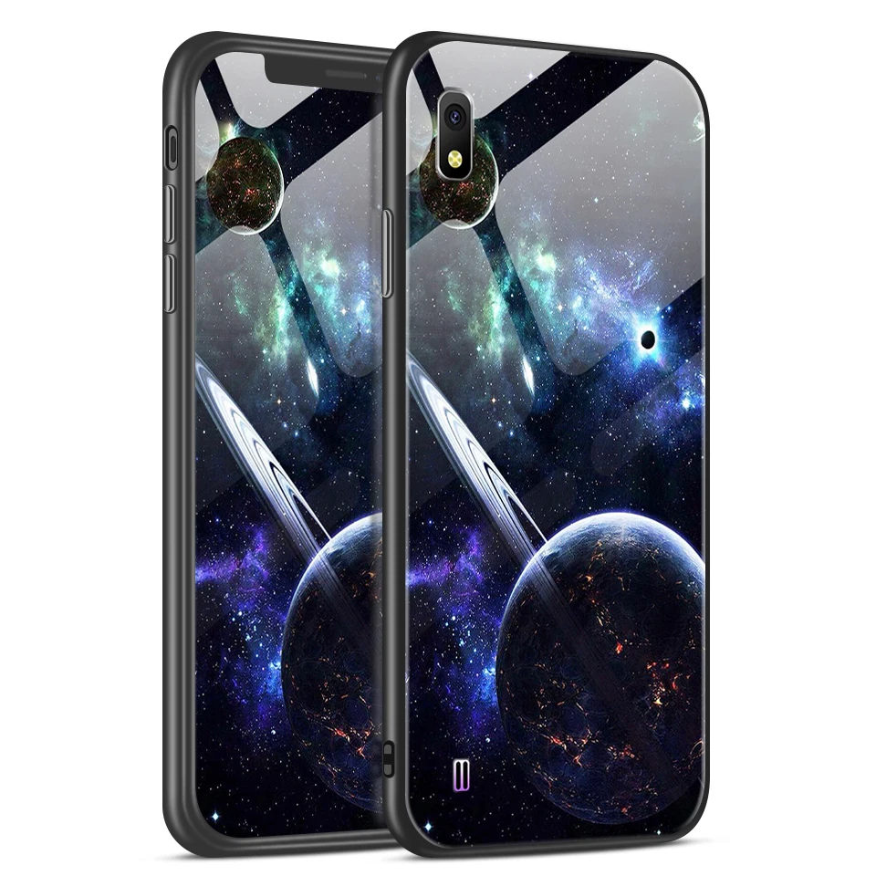 Для samsung Galaxy A10 A20 A30 A40 A50 жесткий чехол из закаленного стекла для samsung A105F A305F A405F A505F ТПУ полная защита корпуса - Цвет: W319