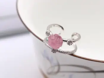 

925 Silver Natural Strawberry Powder Little Lotus Women's Ring