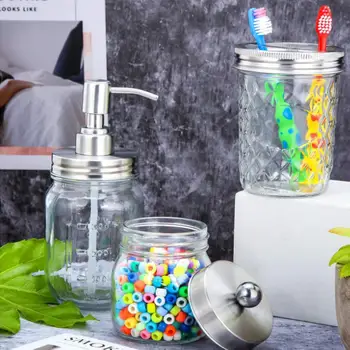 

Bathroom Accessories Lids Set Jars Not Included -Soap Dispenser,Toothbrush Holder,and Apothecary Storage Jars Lids For Regular