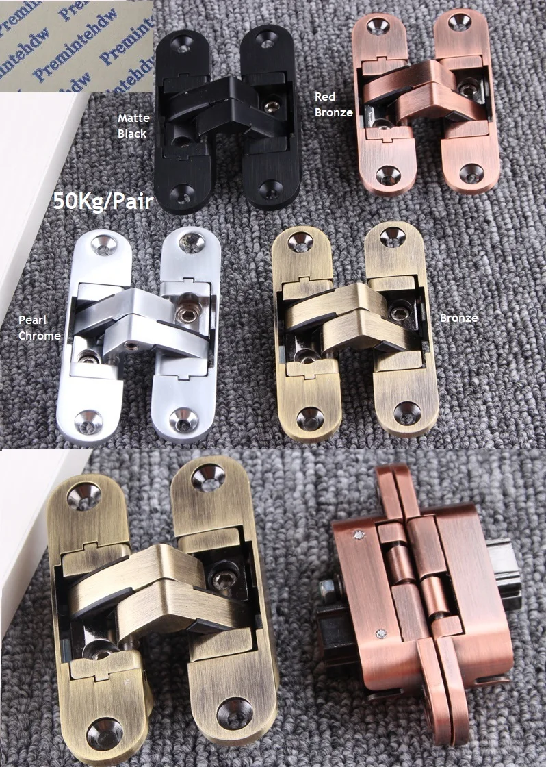 

2Pcs/Lot 3D 3 Dimension Adjustable Mortised Zinc Invisible Concealed Butt Hinge Wooden Door Red Broze Matte Black Pearl Chrome