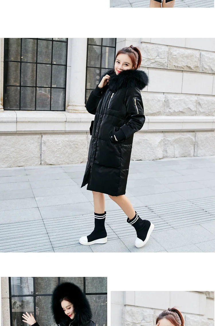Mid-length down Jacket Women's Gold Velvet Large Fur Collar Cotton-padded Clothes Padded Cotton Coat