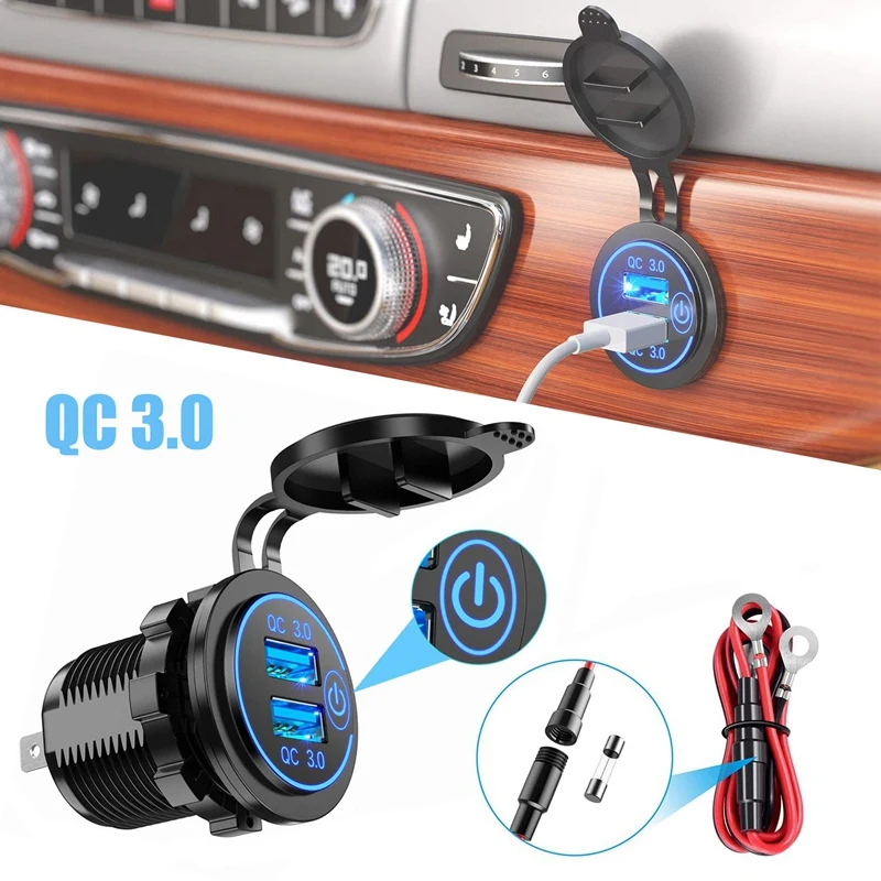 Quick Charge 3.0 Dual USB Car Charger 12V 36W Fast with Switch for Boat Motorcycle Truck Golf Cart | Автомобили и мотоциклы