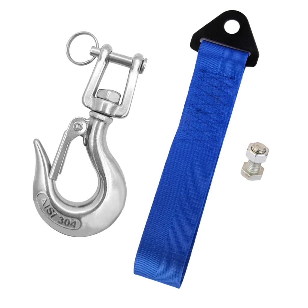 

Blue Pull Strap with Silver Hooks Emergency Car Cable Heavy Duty Towing Rope